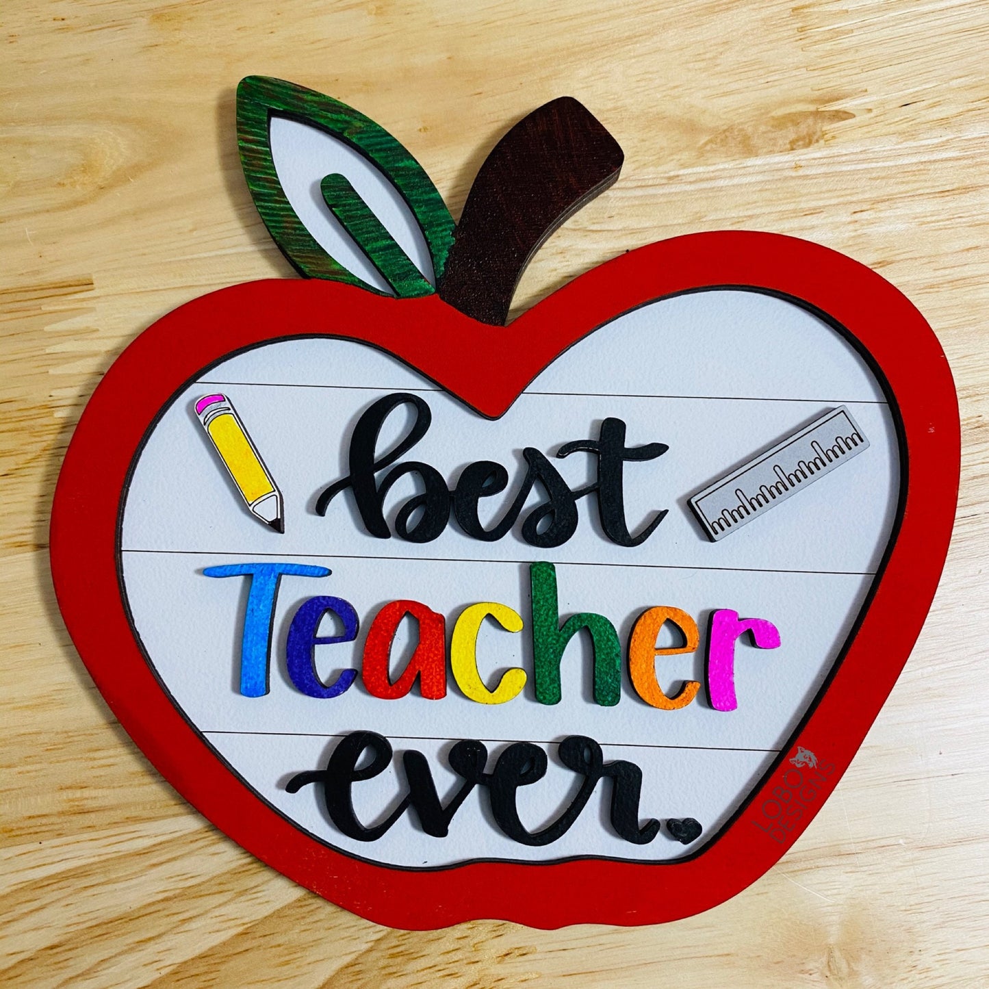 Digital Design — "Best Teacher Ever" w/ Rulers, Apples, Pencils, Mini Frames, and Backboards