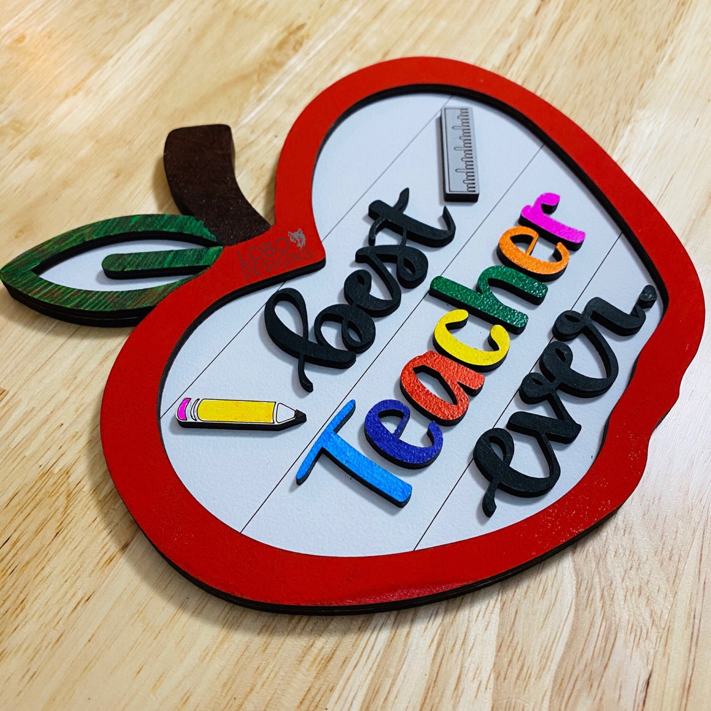 Digital Design — "Best Teacher Ever" w/ Rulers, Apples, Pencils, Mini Frames, and Backboards
