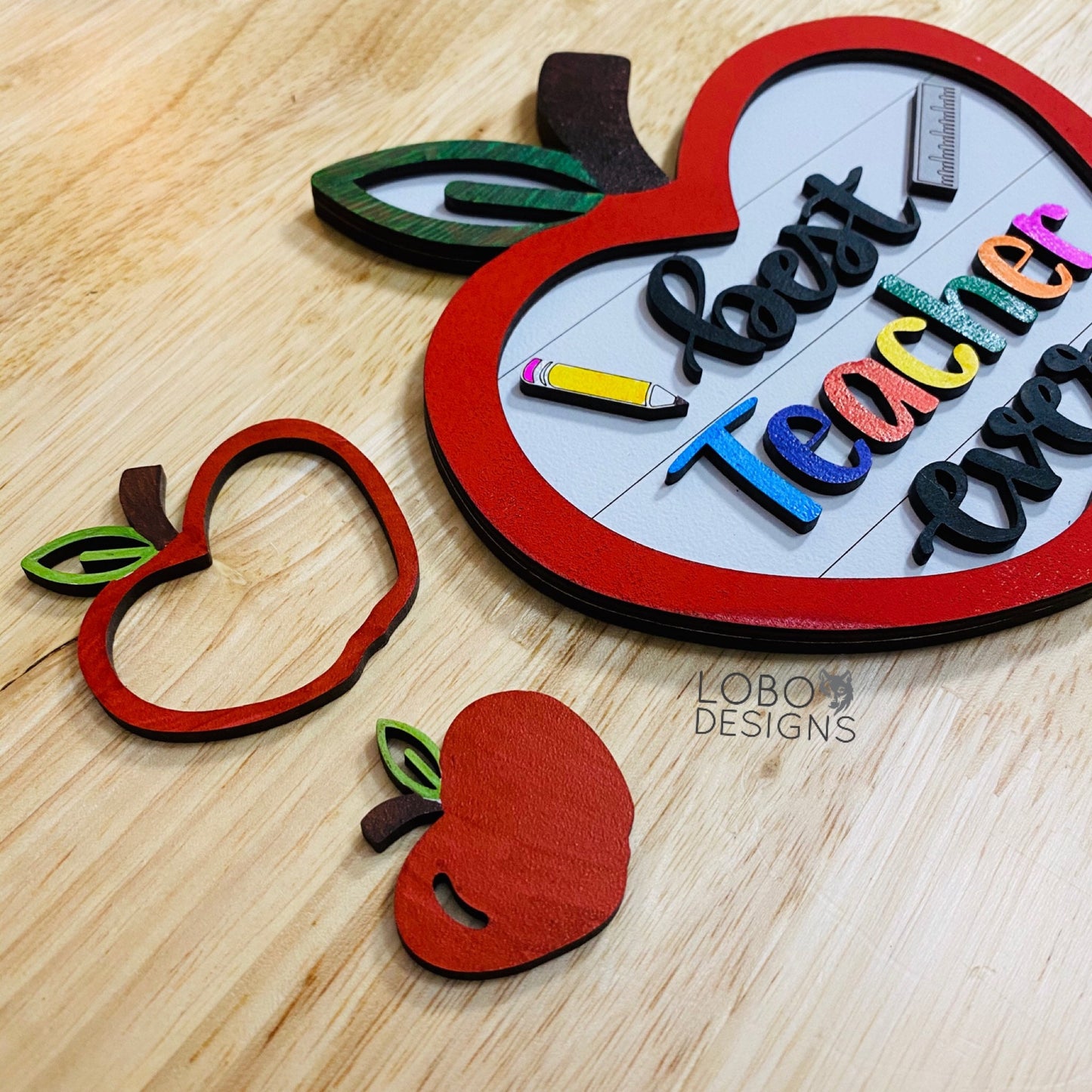 Digital Design — "Best Teacher Ever" w/ Rulers, Apples, Pencils, Mini Frames, and Backboards