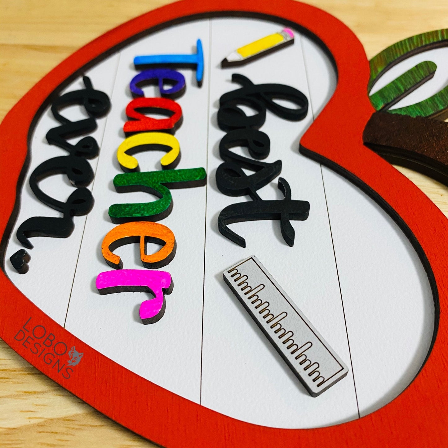 Digital Design — "Best Teacher Ever" w/ Rulers, Apples, Pencils, Mini Frames, and Backboards