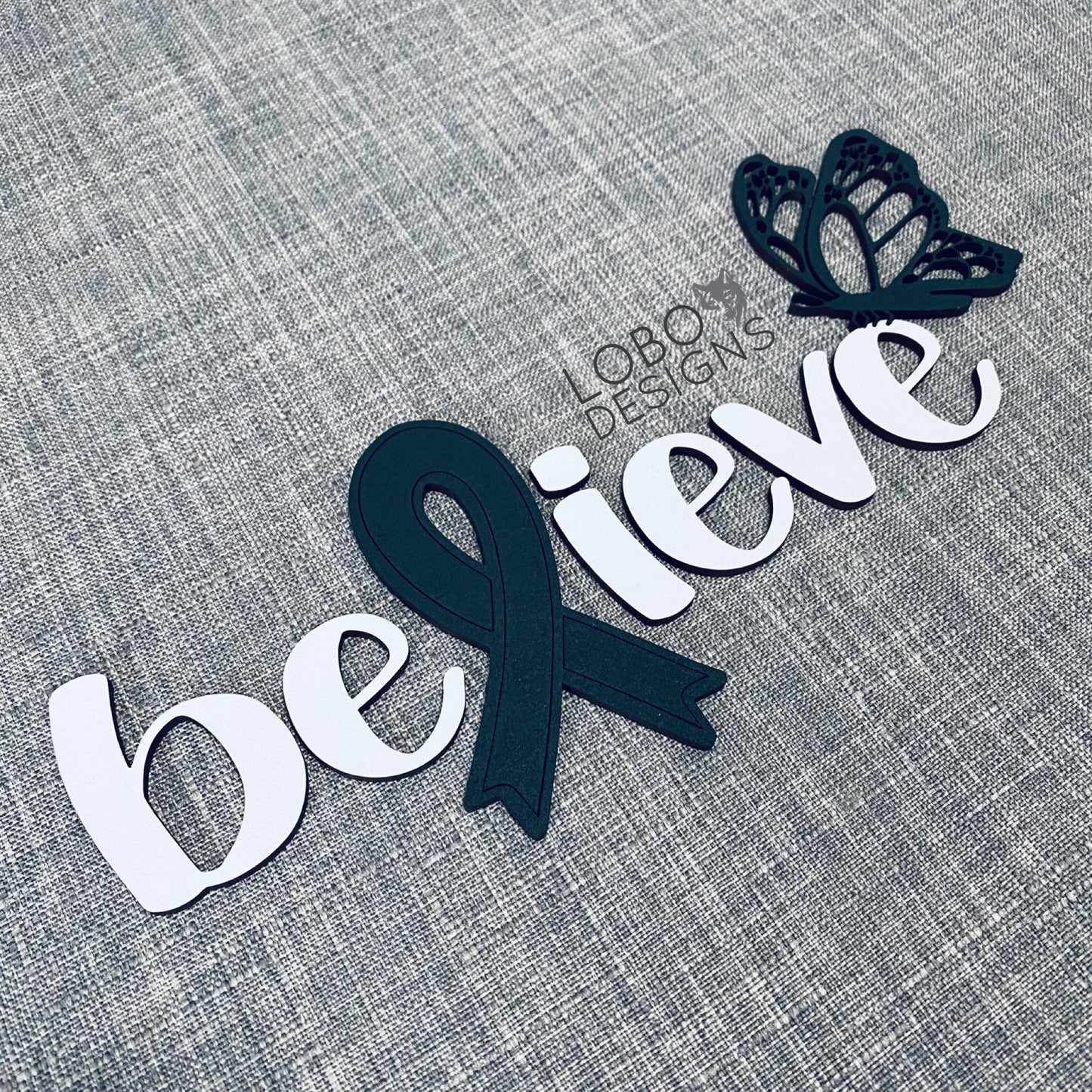 Digital Design — "Believe" w/ Ribbon, Butterfly, Backboard, and Frame