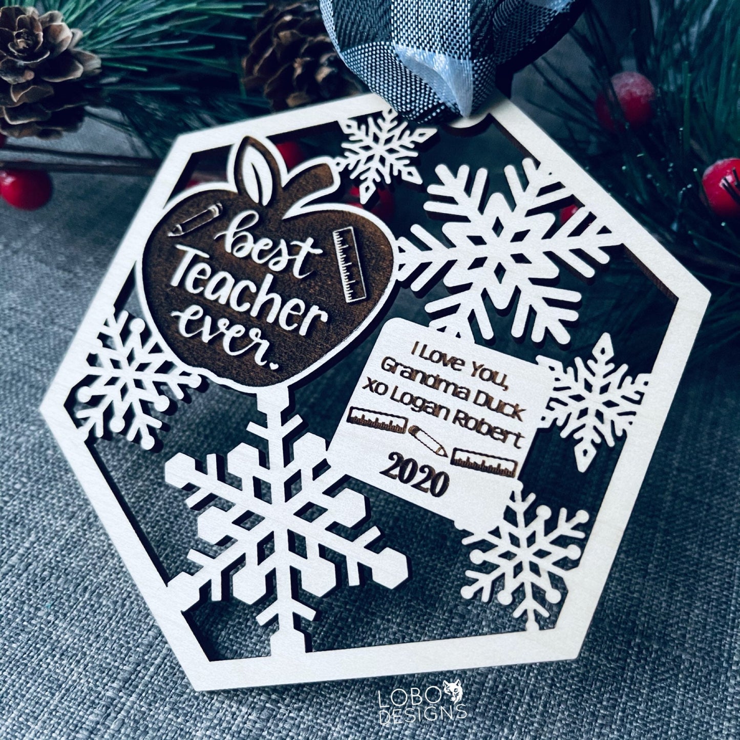 Digital Design — Best Teacher Ever Snowflake Hexagon Ornament