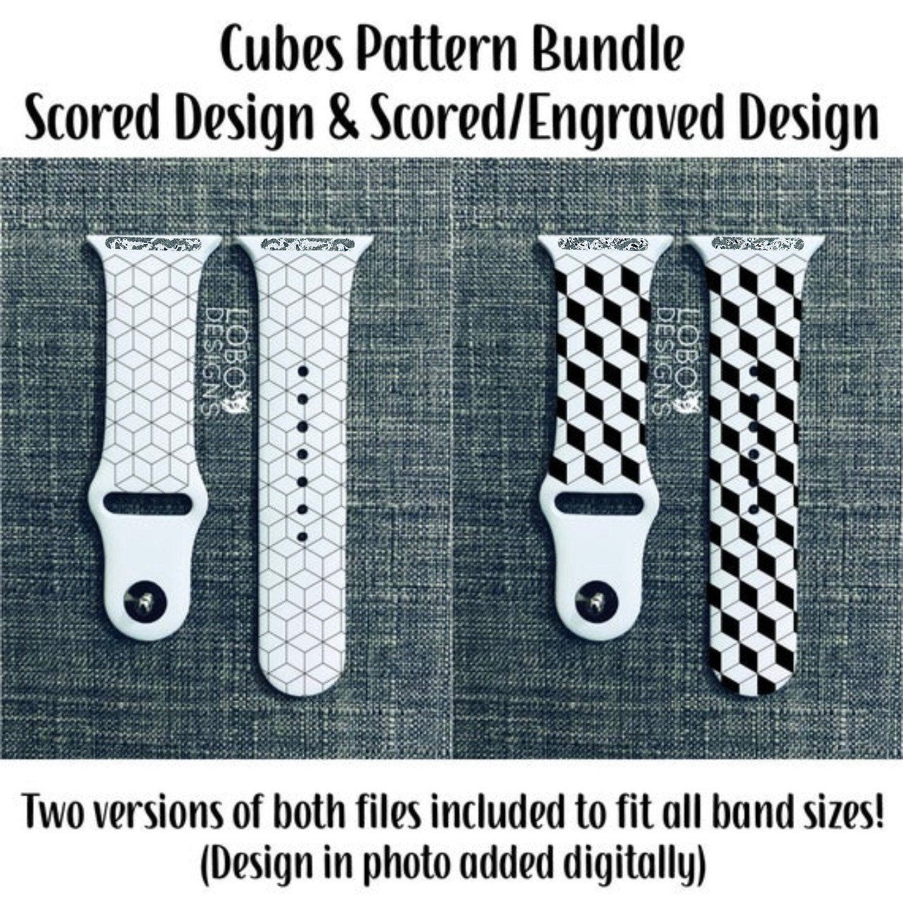 Digital Design Bundle — Cubes Watch Band Pattern (two designs included for scoring or engraving)