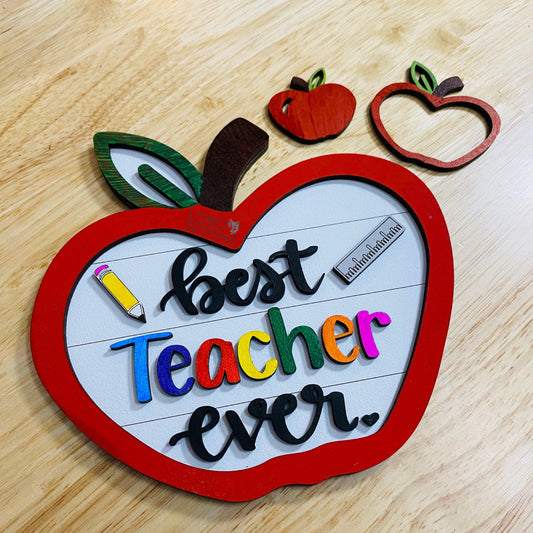 Digital Design — "Best Teacher Ever" w/ Rulers, Apples, Pencils, Mini Frames, and Backboards