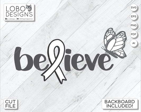 Digital Design — "Believe" w/ Ribbon, Butterfly, Backboard, and Frame